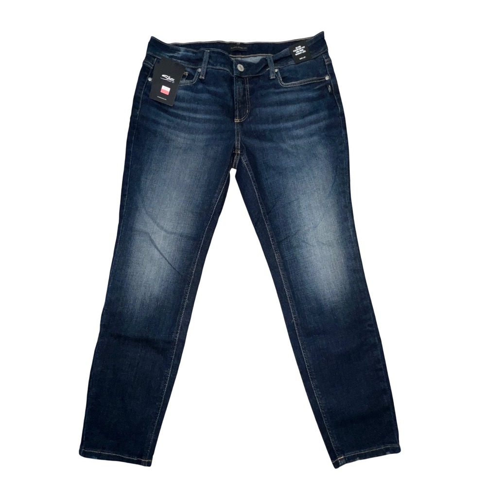Silver Jeans Co Elyse‎ Mid Rise Skinny Leg Jeans Distressed Dark Wash W33 L27